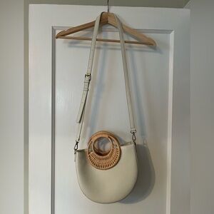 Anthropologie Cream Shoulder Bag with Wicker Accent